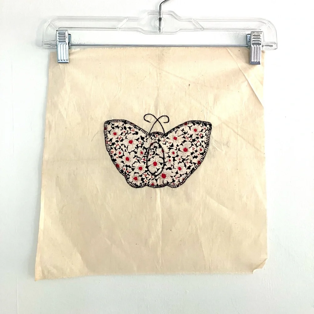 Vintage 30’s feedsack cotton butterfly embroidered quilt square